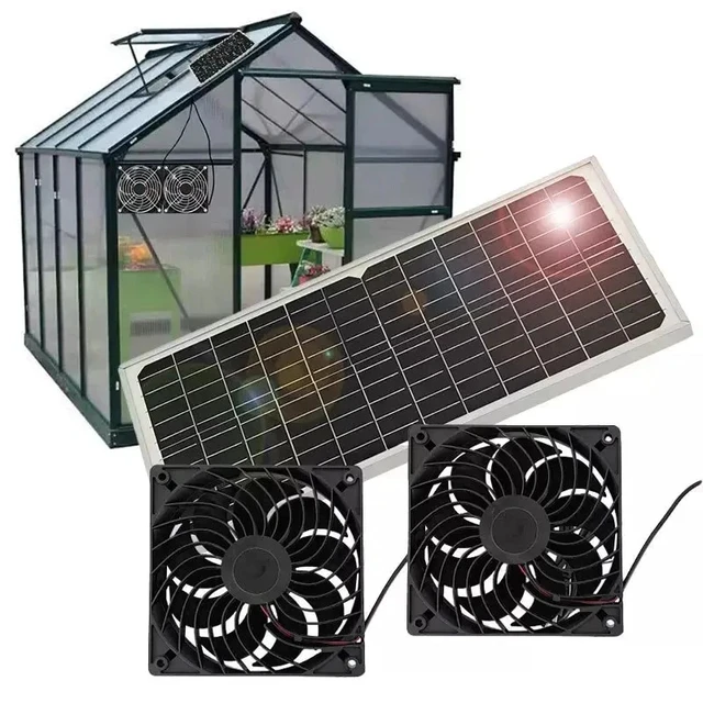 Alt view image 5 of 7 - 20W Solar Powered Dual Fan Solar Exhaust Fan Outdoor Ventilator Fan for RV Shed