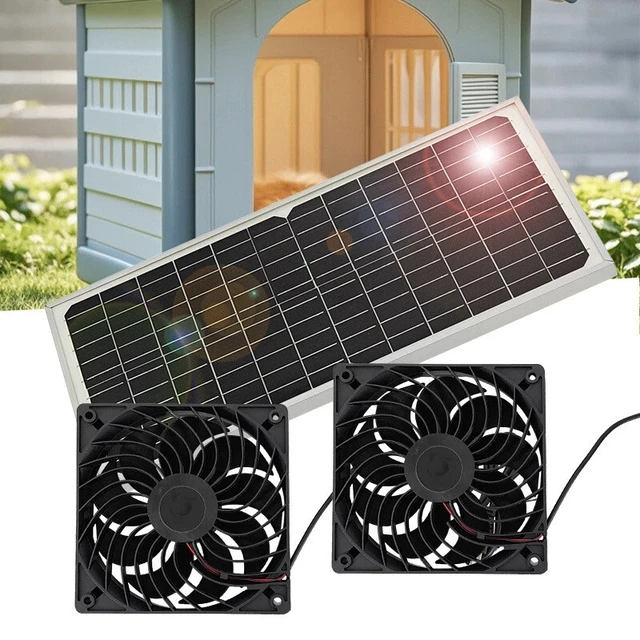 Alt view image 6 of 7 - 20W Solar Powered Dual Fan Solar Exhaust Fan Outdoor Ventilator Fan for RV Shed