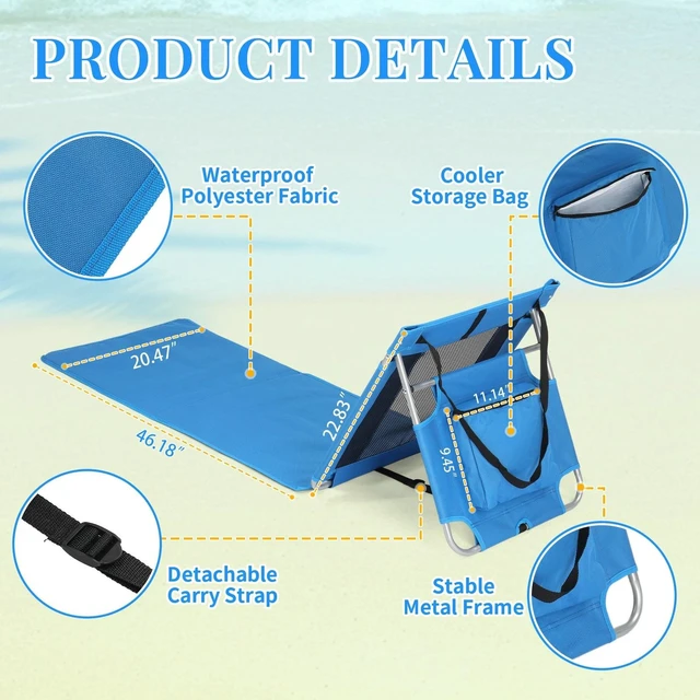 Alt view image 4 of 7 - Foldable Beach Mat Lounger Outdoor with Cooler Storage for Relaxing Mesh Chair