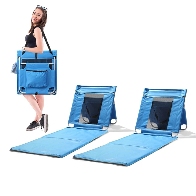 Alt view image 2 of 7 - Foldable Beach Mat Lounger Outdoor with Cooler Storage for Relaxing Mesh Chair