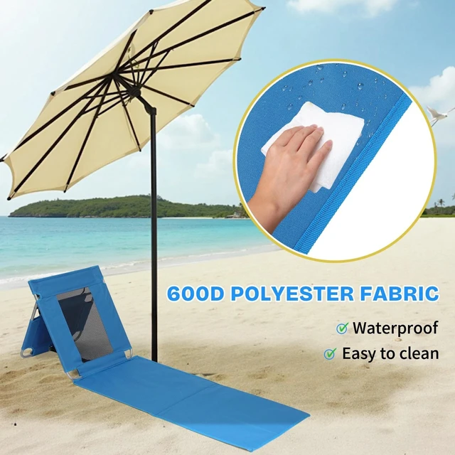 Alt view image 5 of 7 - Foldable Beach Mat Lounger Outdoor with Cooler Storage for Relaxing Mesh Chair