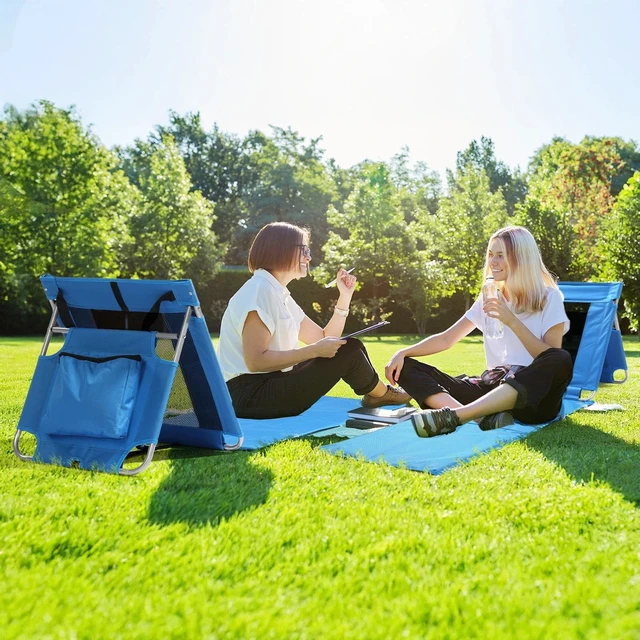 Alt view image 7 of 7 - Foldable Beach Mat Lounger Outdoor with Cooler Storage for Relaxing Mesh Chair