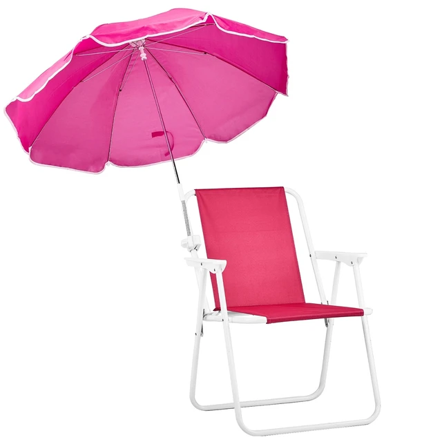 Alt view image 3 of 7 - Portable Folding Pink 1 Piece Outdoor Beach Chair with UV Umbrella 265 LBS
