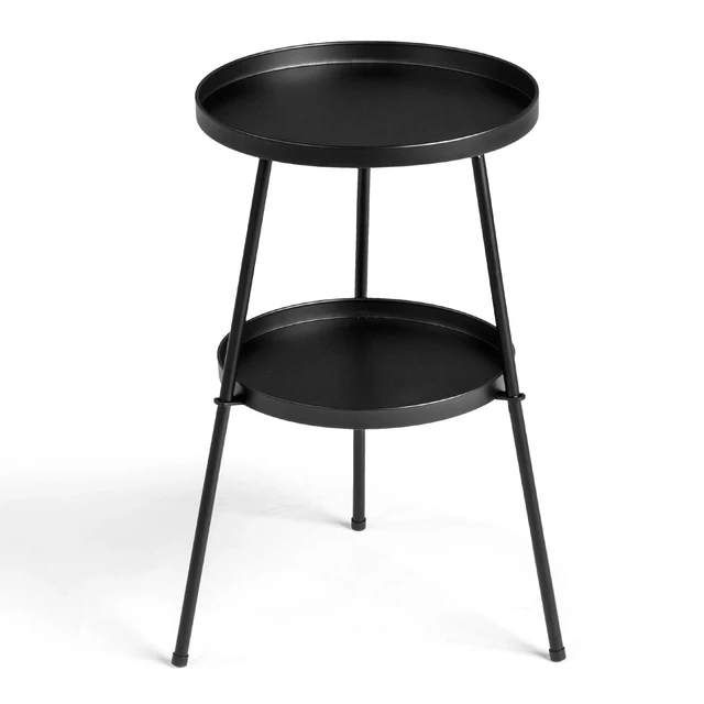 Alt view image 3 of 7 - 13in Portable In/Outdoor Patio Small Side Metal Round 2-Layer Coffee Table Black