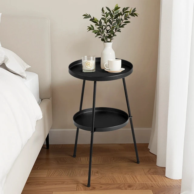 Alt view image 7 of 7 - 13in Portable In/Outdoor Patio Small Side Metal Round 2-Layer Coffee Table Black