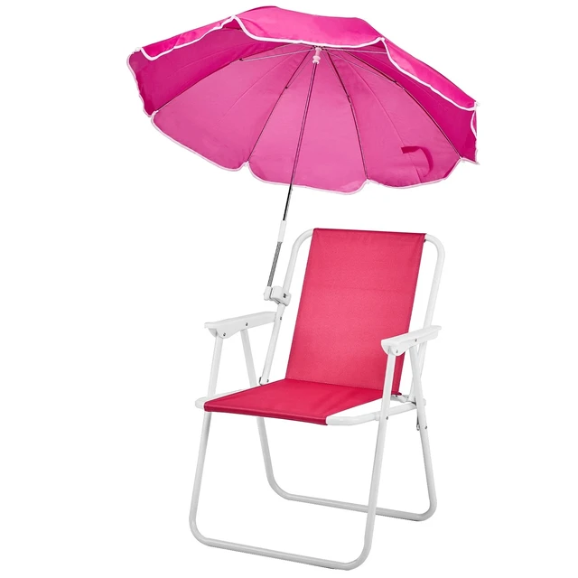 Alt view image 4 of 7 - Portable Folding Pink 1 Piece Outdoor Beach Chair with UV Umbrella 265 LBS