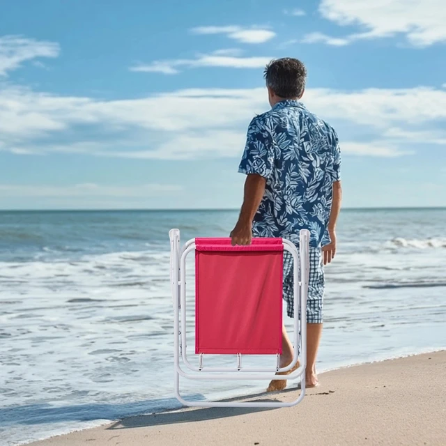 Alt view image 6 of 7 - Portable Folding Pink 1 Piece Outdoor Beach Chair with UV Umbrella 265 LBS