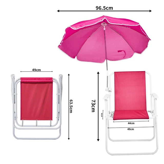 Alt view image 5 of 7 - Portable Folding Pink 1 Piece Outdoor Beach Chair with UV Umbrella 265 LBS