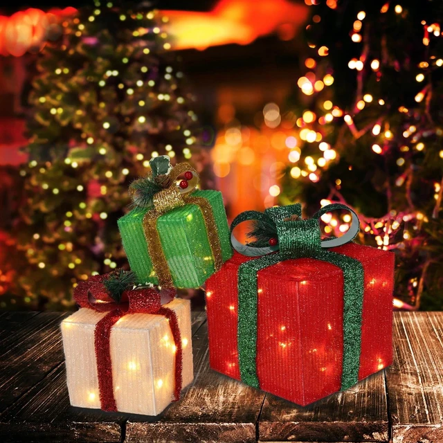 Alt view image 2 of 7 - 3 PCS Christmas Lighted Gift Boxes LED Light Up Present Boxes Home Decor
