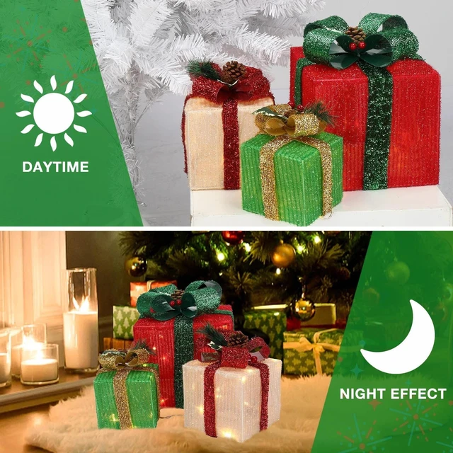 Alt view image 3 of 7 - 3 PCS Christmas Lighted Gift Boxes LED Light Up Present Boxes Home Decor