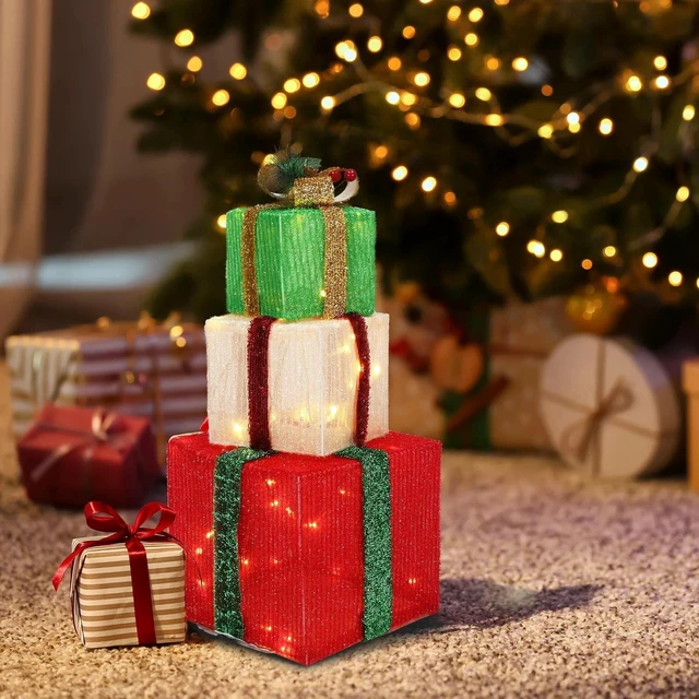 Alt view image 6 of 7 - 3 PCS Christmas Lighted Gift Boxes LED Light Up Present Boxes Home Decor