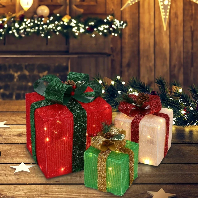 Alt view image 5 of 7 - 3 PCS Christmas Lighted Gift Boxes LED Light Up Present Boxes Home Decor