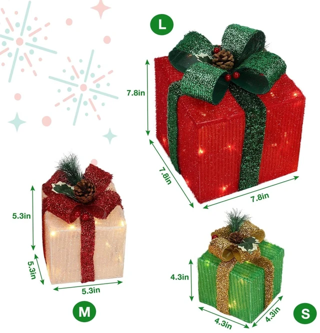 Alt view image 7 of 7 - 3 PCS Christmas Lighted Gift Boxes LED Light Up Present Boxes Home Decor