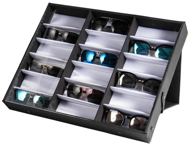 Main image of 18 Slot Eyeglass Sunglasses Glasses Storage Grid Stand Case Box Holder Black US