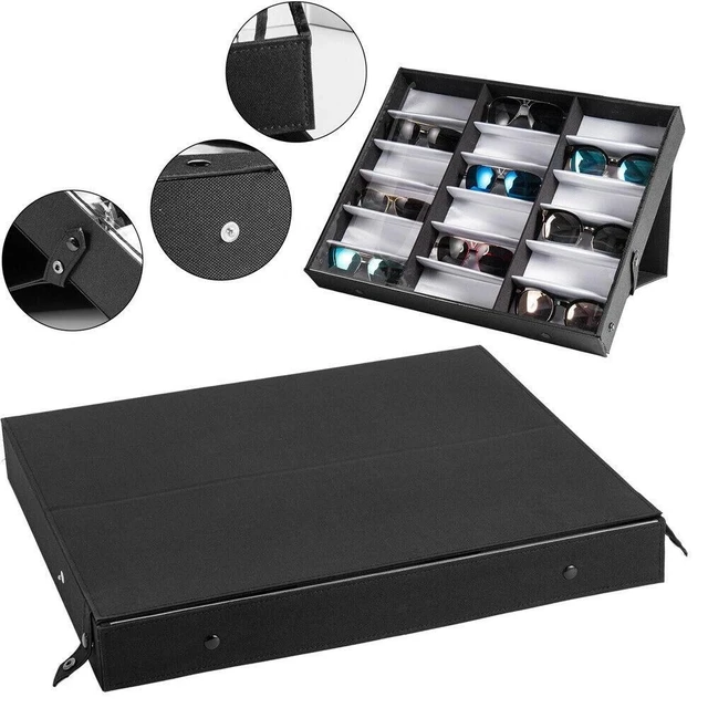 Alt view image 5 of 7 - 18 Slot Eyeglass Sunglasses Glasses Storage Grid Stand Case Box Holder Black US