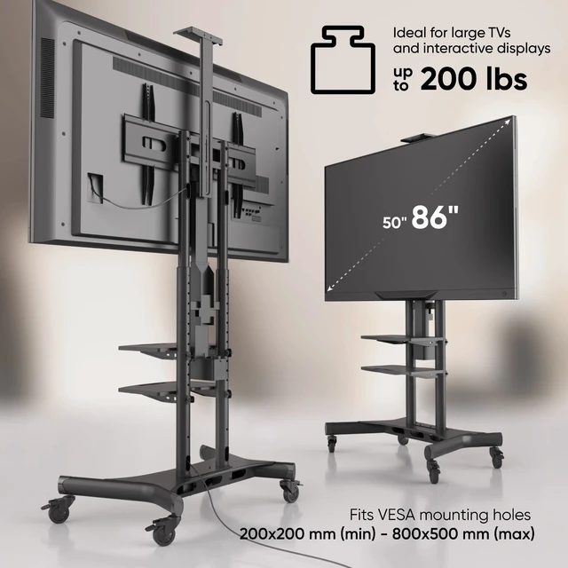 Alt view image 4 of 7 - ONKRON Mobile TV Stand with Lift Motorized TV Stand 50" - 86" up to 200 lb Black