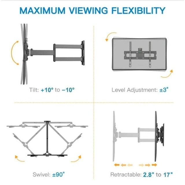 Alt view image 7 of 7 - Home Full Motion Video TV Wall Mount Bracket 32 36 37 42 43 46 50 55 60" LCD LED