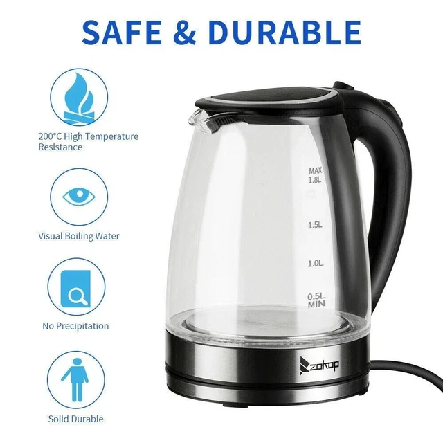 Alt view image 2 of 7 - 1.8L Electric Kettle Glass Water Tea Coffee Fast Boiling Auto Shut-off with LED
