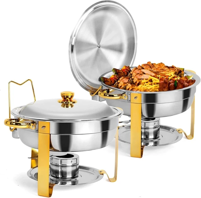 Alt view image 2 of 7 - 2 Pcs Stainless Steel Chafing Dishes 5QT Keep Food Warm or Cold with Fuel Holder
