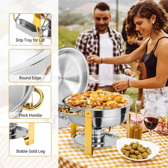 Alt view image 7 of 7 - 2 Pcs Stainless Steel Chafing Dishes 5QT Keep Food Warm or Cold with Fuel Holder