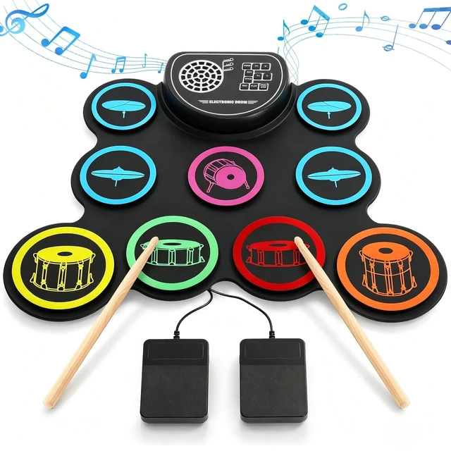 Main image of ortable Electronic Roll Up Drum Kit 9 Silicone Pads Electric Hand Drum Set