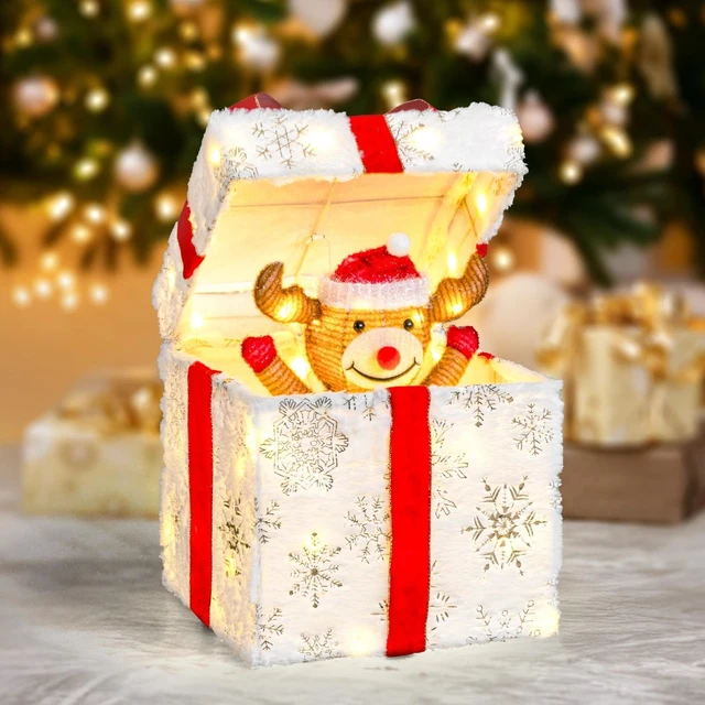 Alt view image 2 of 7 - 12" Motorized Pop-up Gift Box w/ Reindeer Christmas Decor for In/Outdoor Holiday