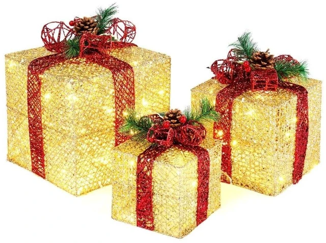 Alt view image 2 of 7 - Set of 3 Christmas Lighted Gift Boxes Pre-lit 60 LED Light Up Present Box Decor