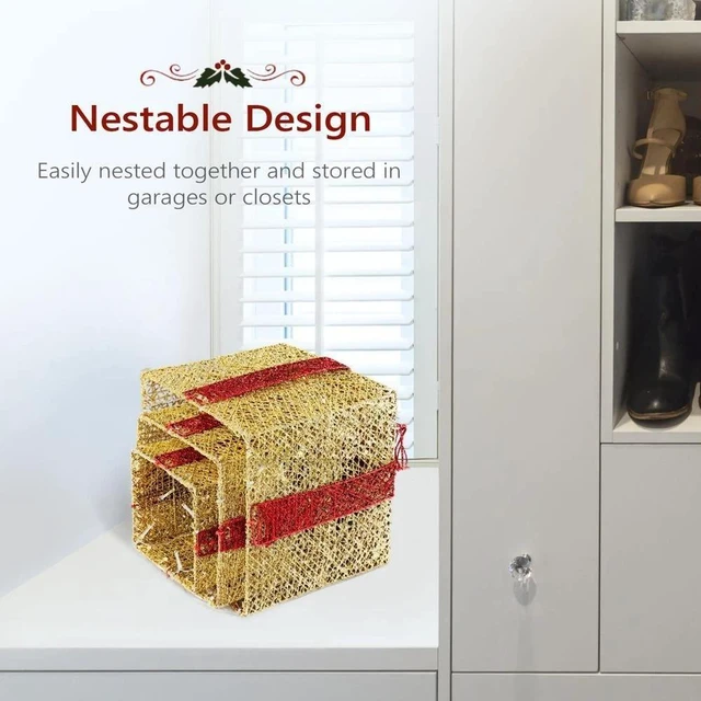 Alt view image 4 of 7 - Set of 3 Christmas Lighted Gift Boxes Pre-lit 60 LED Light Up Present Box Decor
