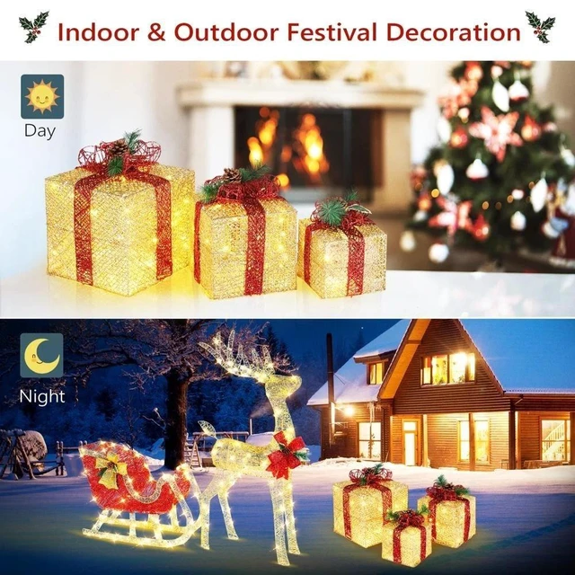 Alt view image 5 of 7 - Set of 3 Christmas Lighted Gift Boxes Pre-lit 60 LED Light Up Present Box Decor