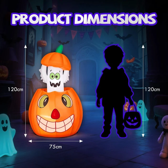 Main image of 2.8 FT Halloween Inflatable Animated LED Pumpkin Ghost Outdoor Holiday Decor