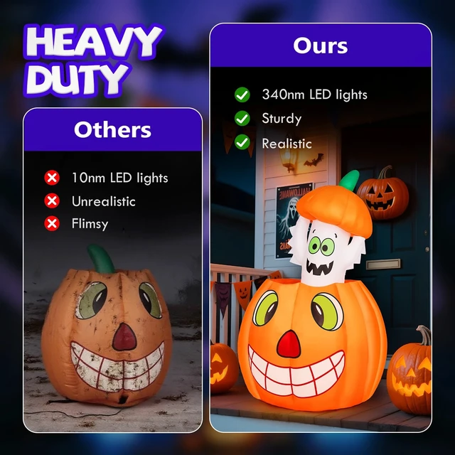 Alt view image 2 of 7 - 2.8 FT Halloween Inflatable Animated LED Pumpkin Ghost Outdoor Holiday Decor