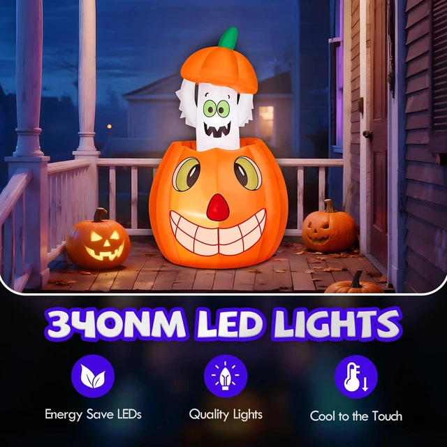 Alt view image 3 of 7 - 2.8 FT Halloween Inflatable Animated LED Pumpkin Ghost Outdoor Holiday Decor