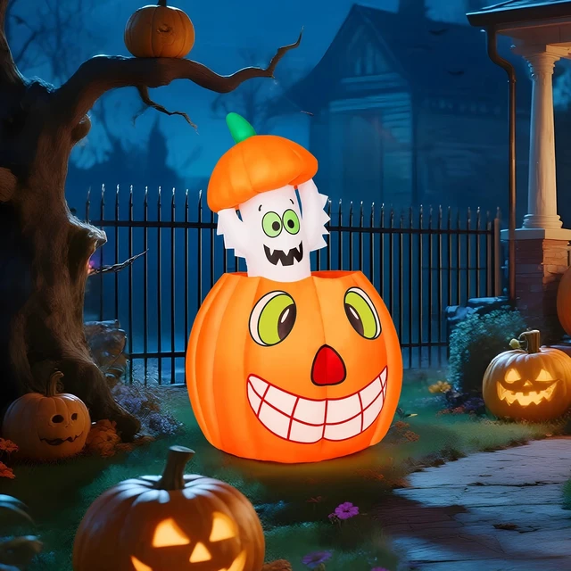 Alt view image 6 of 7 - 2.8 FT Halloween Inflatable Animated LED Pumpkin Ghost Outdoor Holiday Decor