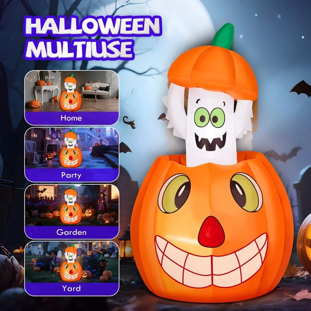 Alt view image 5 of 7 - 2.8 FT Halloween Inflatable Animated LED Pumpkin Ghost Outdoor Holiday Decor