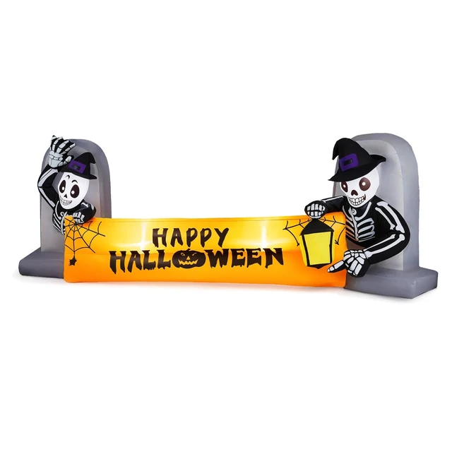 Alt view image 2 of 7 - 9.6FT Outdoor Halloween Inflatable Party Decor Skeleton Tombstone Banner Garden