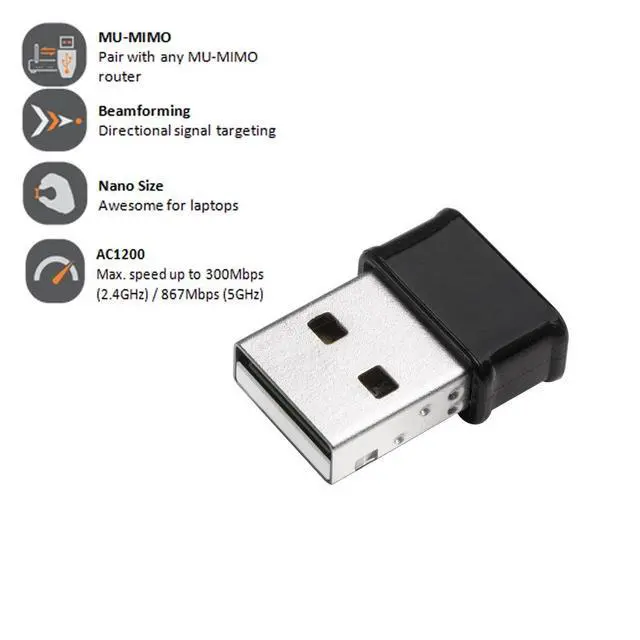 Alt view image 2 of 6 - Edimax Wi-Fi 5 Nano 802.11ac AC1200 Dual-Band Adapter for PC, Wireless AC USB Adapter Dongle, Up to 867Mbps (5GHz) / 300Mbps (2.4GHz) Fast Transfer, Win 11 Plug-n-Play, Mac OS, Linux, EW-7822ULC