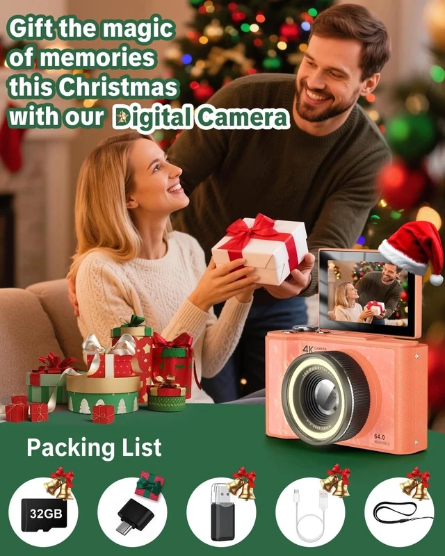 Alt view image 6 of 6 - Digital Camera 4k UHD 64MP 16X Digital Zoom Compact Point & Shoot with 32GB SD Card Orange