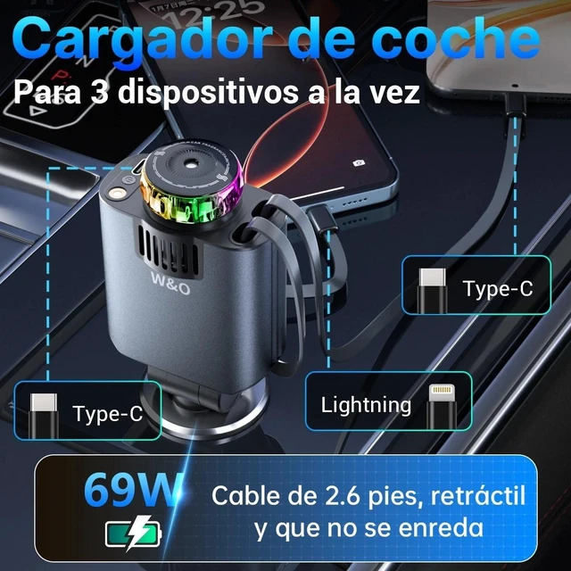 Alt view image 2 of 7 - Retractable Car Charger 5 in 1 Fast Car Phone Charger w/ Type C / L Cables