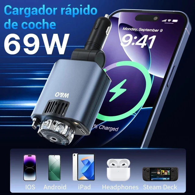 Alt view image 5 of 7 - Retractable Car Charger 5 in 1 Fast Car Phone Charger w/ Type C / L Cables