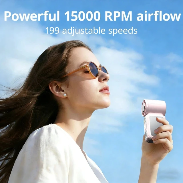 Alt view image 4 of 7 - Portable Rechargeable Fan 5-Speed Mini Handy Fan Pocket Size Up to 15 Hours Pink