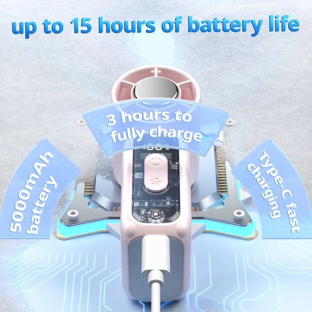 Alt view image 7 of 7 - Portable Rechargeable Fan 5-Speed Mini Handy Fan Pocket Size Up to 15 Hours Pink