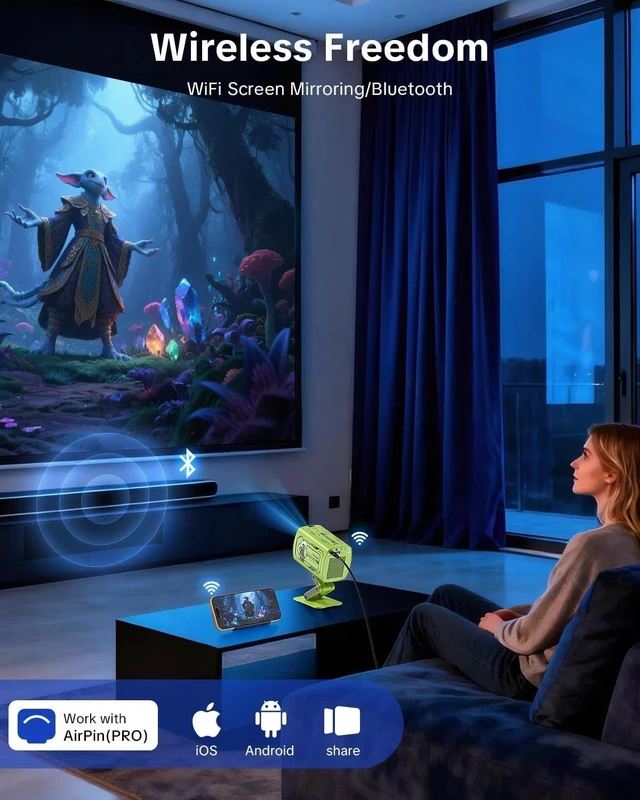 Alt view image 6 of 7 - O1 Portable Video Projector WiFi Bluetooth Home Theater Projector Green
