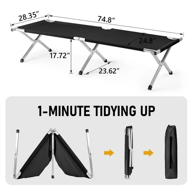 Alt view image 2 of 5 - Portable Folding Camping Cot with Carrying Bag Army Black