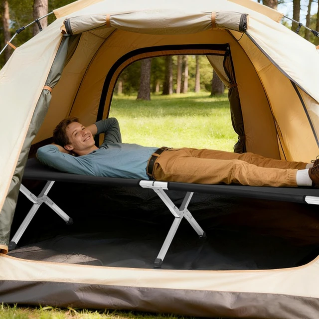 Alt view image 4 of 5 - Portable Folding Camping Cot with Carrying Bag Army Black