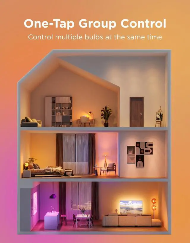 Alt view image 7 of 7 - Smart Light Bulbs, A19 Color Changing Light Bulb, 800 LM, E26 Base | Works with Matter, Alexa and Google Assistant, 16 Million Colors RGBWW, WiFi & Bluetooth LED Light Bulbs, Music Sync, 4 Pack