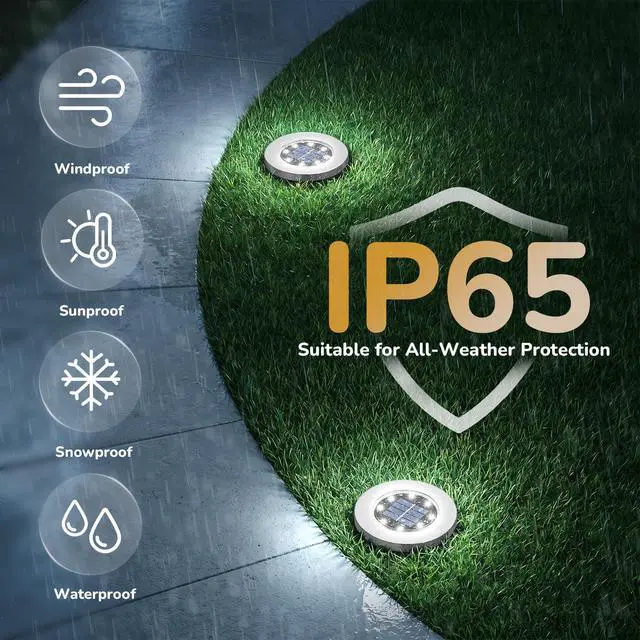 Alt view image 3 of 7 - 12 Pack 4.6 Inch Solar Ground Lights Outdoor, Waterproof, Cold White | 8 LEDs, 600mAh Ni-MH battery, 8-10 hr runtime, stainless steel and ABS body, garden lights for pathways, lawns and driveways