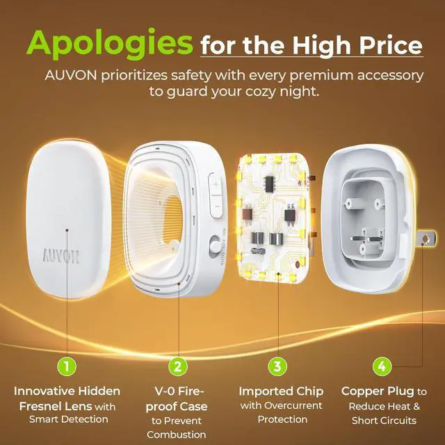 Alt view image 6 of 7 - Plug-in LED Backlit Night Light 4 Packs, Motion & Dusk to Dawn Sensor | 1600K Amber Nightlight with 1-50lm Dimmable Brightness for Bedroom, Bathroom, Hallway, Kitchen, Garage, Nursery