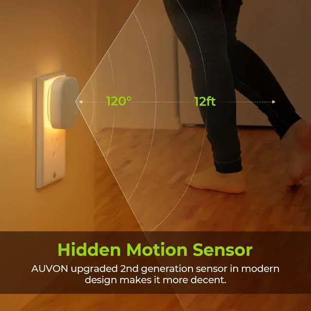 Alt view image 4 of 7 - Plug-in LED Backlit Night Light 4 Packs, Motion & Dusk to Dawn Sensor | 1600K Amber Nightlight with 1-50lm Dimmable Brightness for Bedroom, Bathroom, Hallway, Kitchen, Garage, Nursery