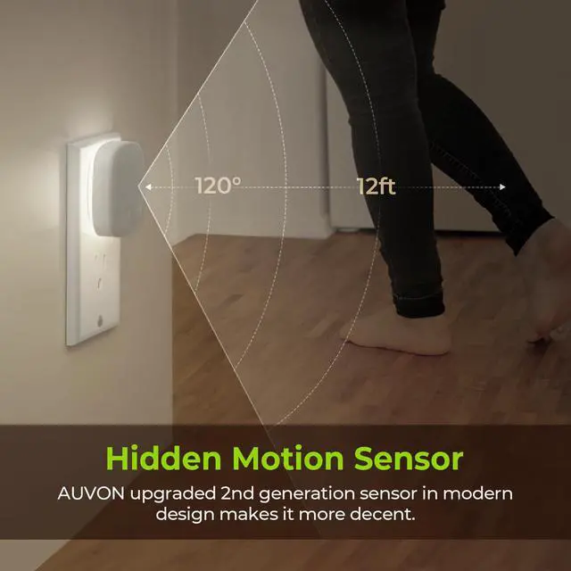 Alt view image 3 of 7 - Plug-in LED Backlit Night Light 4 Packs, Motion & Dusk to Dawn Sensor | 6000K Cool White Nightlight with 1-50lm Dimmable Brightness for Bedroom, Bathroom, Hallway, Kitchen, Garage, Nursery