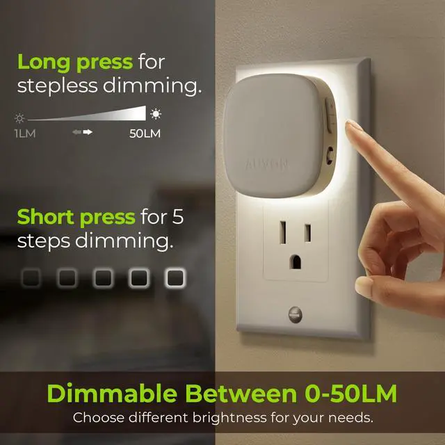 Alt view image 5 of 7 - Plug-in LED Backlit Night Light 4 Packs, Motion & Dusk to Dawn Sensor | 6000K Cool White Nightlight with 1-50lm Dimmable Brightness for Bedroom, Bathroom, Hallway, Kitchen, Garage, Nursery